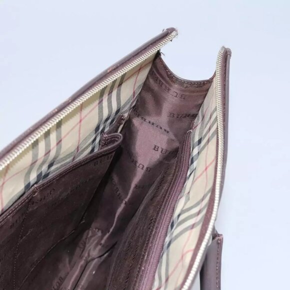 BURBERRY Hand Bag Nylon Leather Khaki Brown Silver Auth - Picture 14 of 16